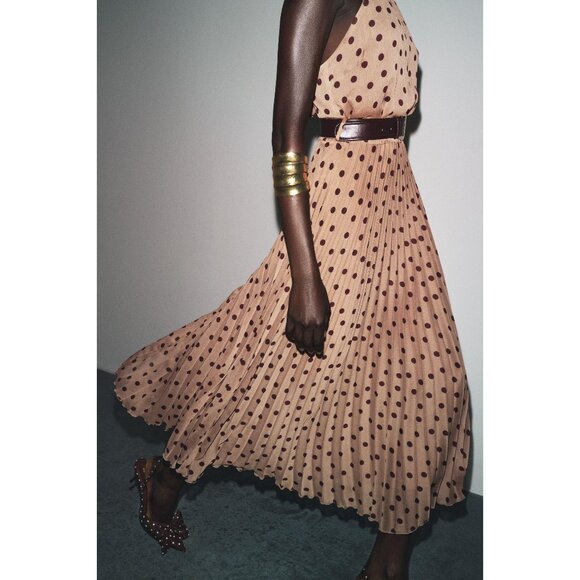 ZARA POLKA DOT MIDI DRESS WITH BELT - Picture 1 of 6